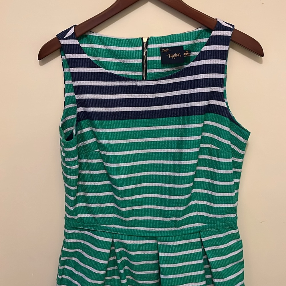 Just…Taylor dress, women’s size 10, green and navy with white stripes - Picture 2 of 10